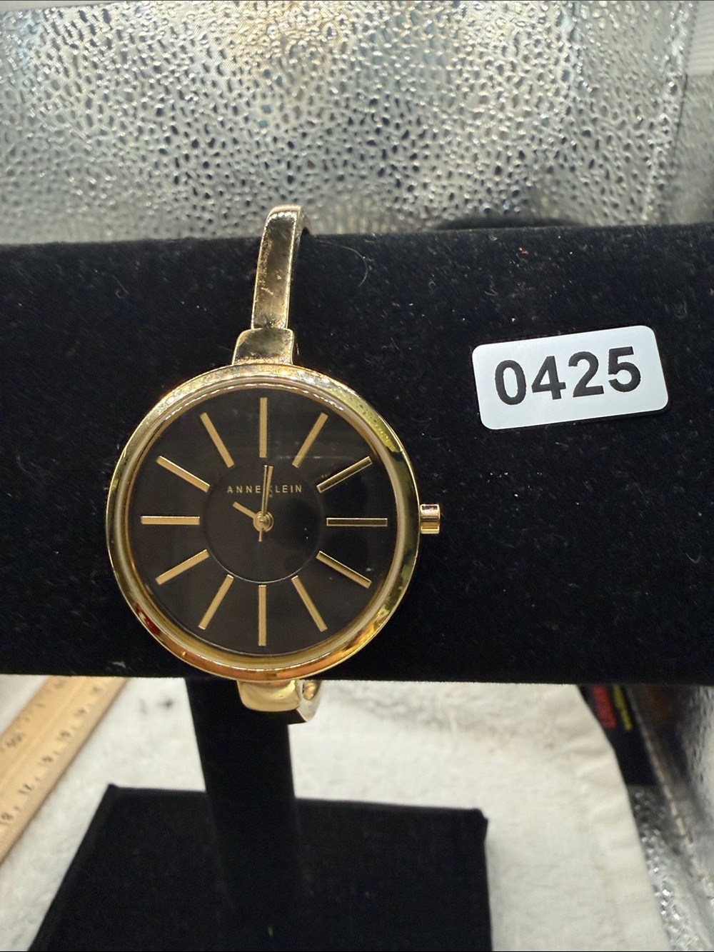 Anne Klein Gold and Black Slim Bangle Watch